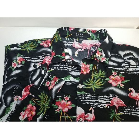 SSLR Hawaiian Shirt Mens XL Button Up Short  Sleeve Flamingo Floral - Picture 1 of 6